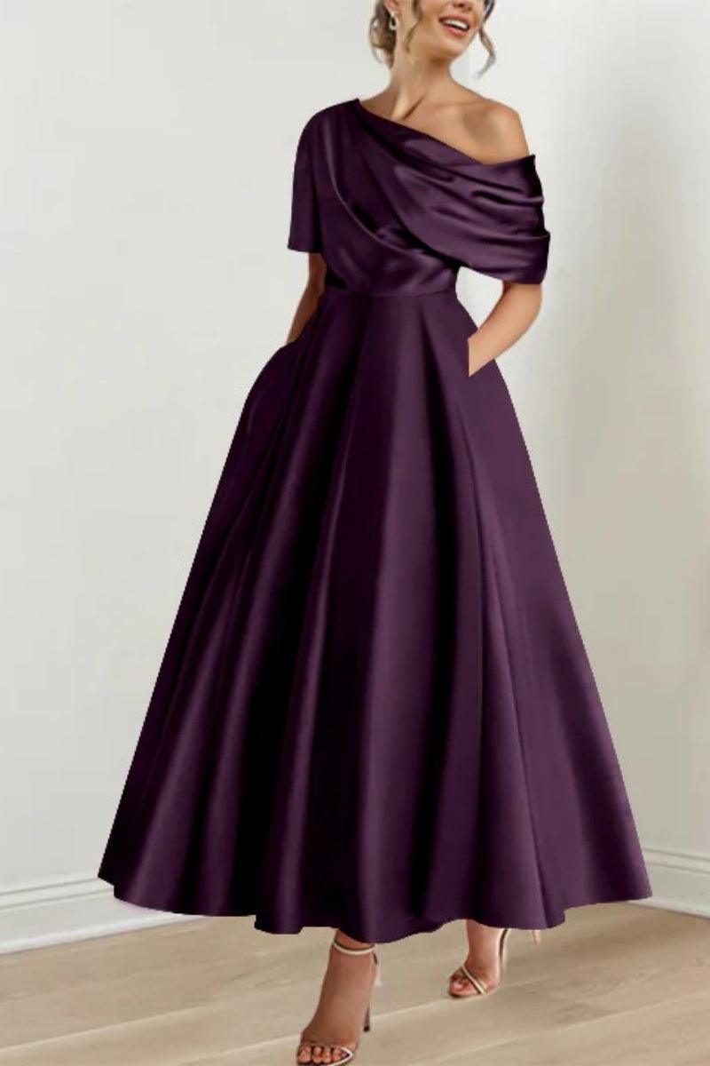 A Line One shoulder Half Sleeve Ankle Length Mother Dresses CM0366 - COCOMELODY