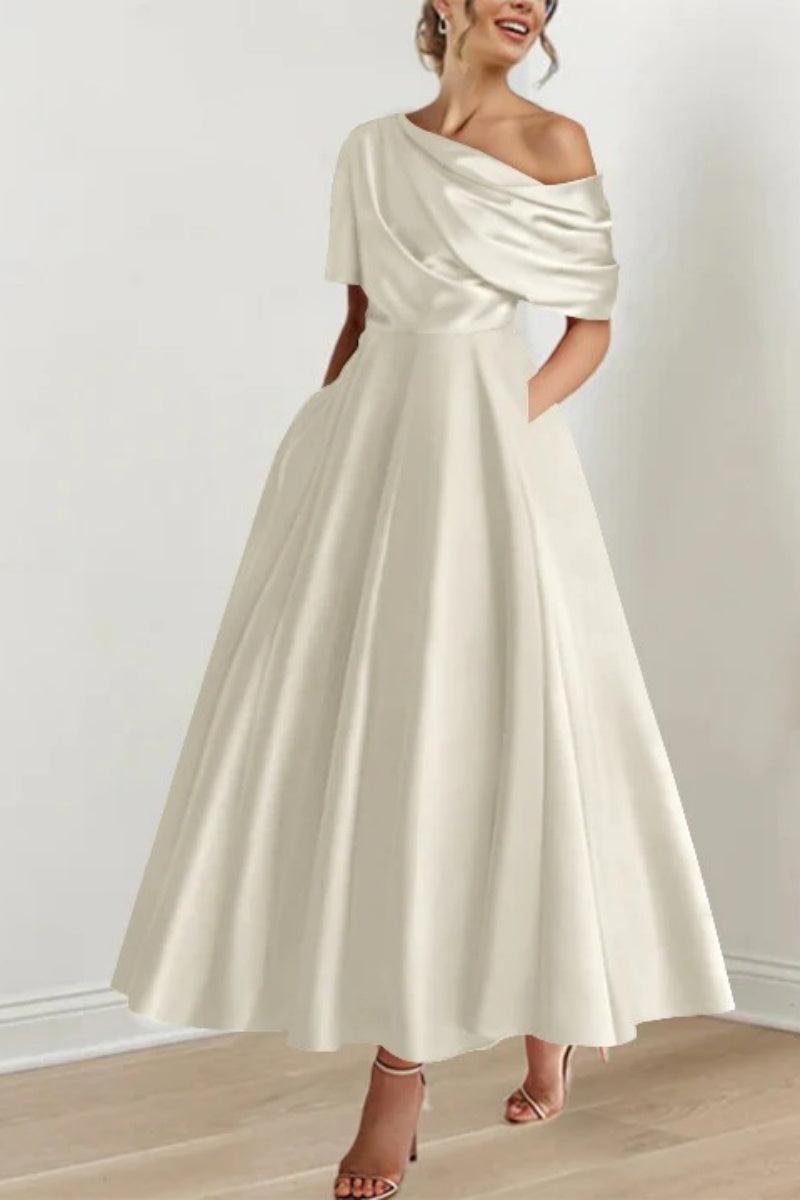 A Line One shoulder Half Sleeve Ankle Length Mother Dresses CM0366 - COCOMELODY