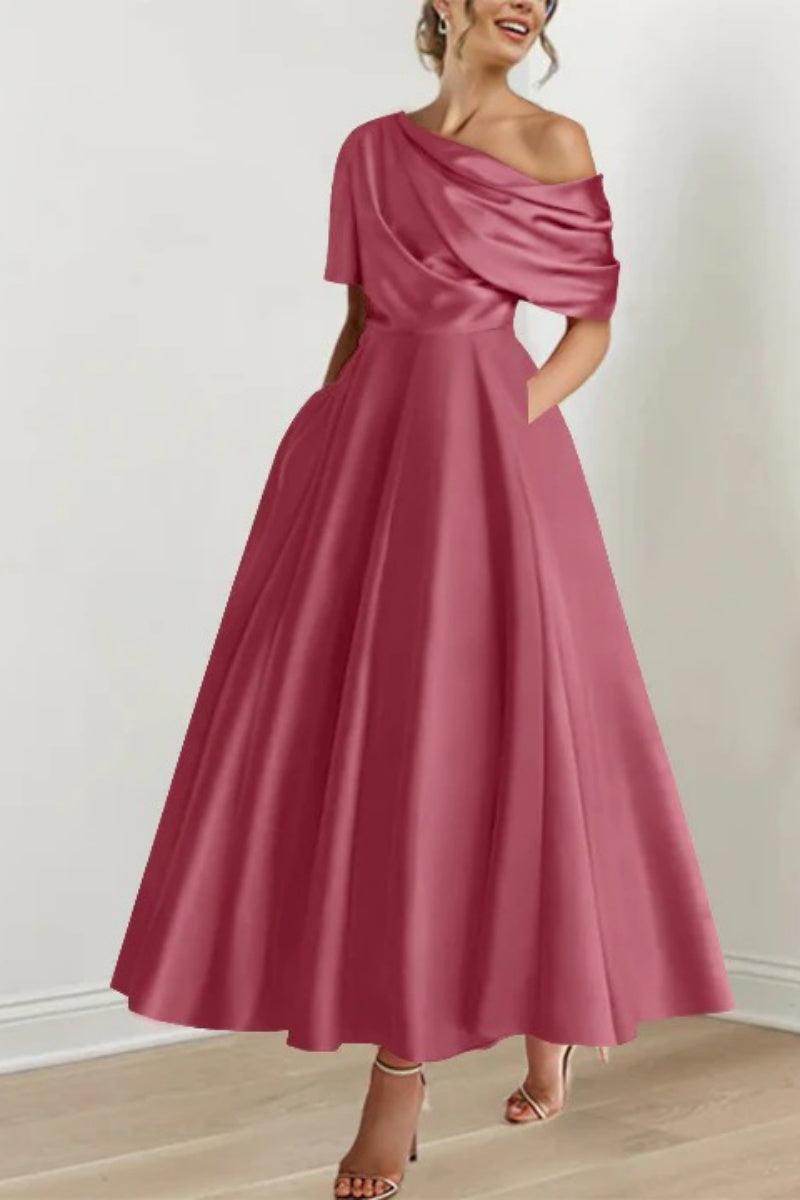 A Line One shoulder Half Sleeve Ankle Length Mother Dresses CM0366 - COCOMELODY