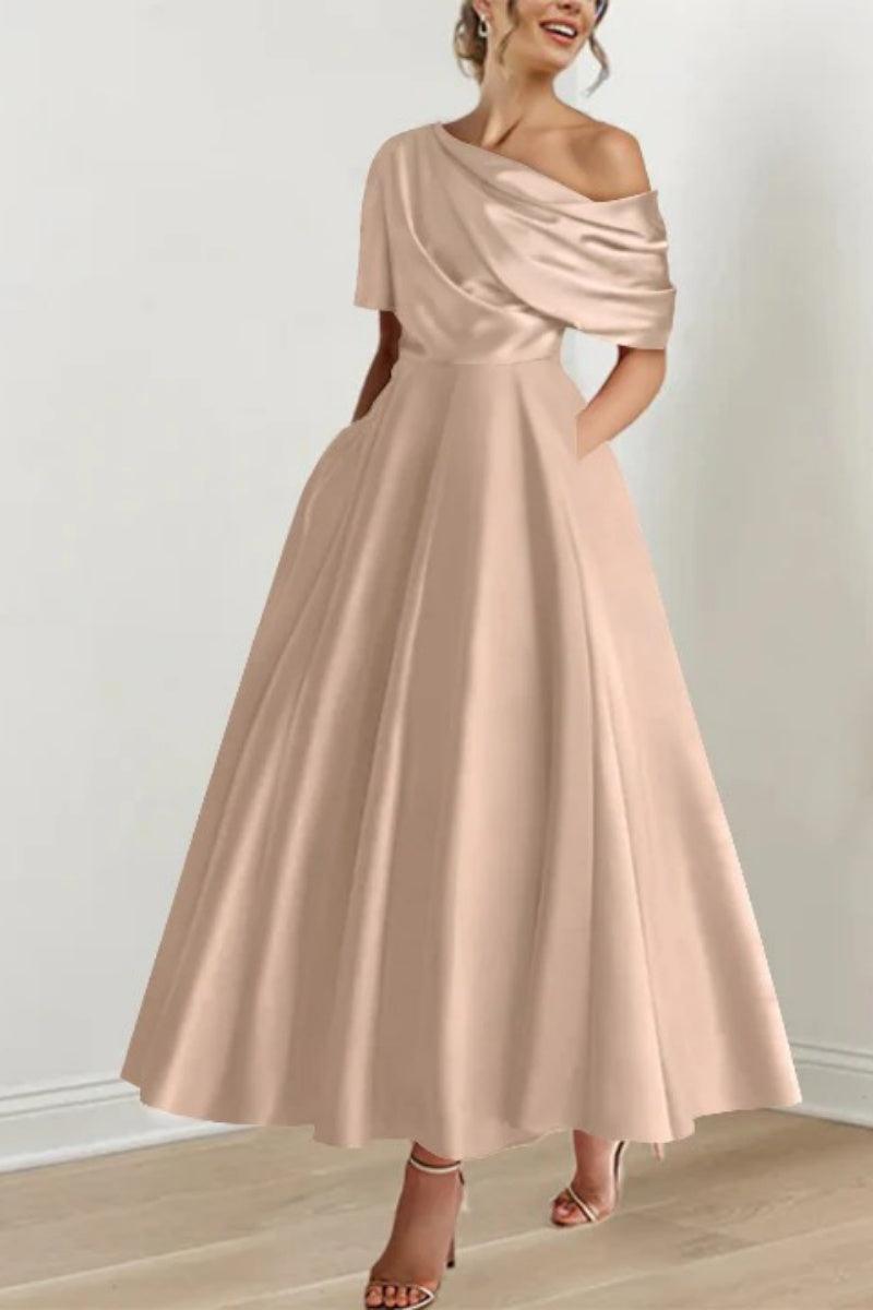 A Line One shoulder Half Sleeve Ankle Length Mother Dresses CM0366 - COCOMELODY