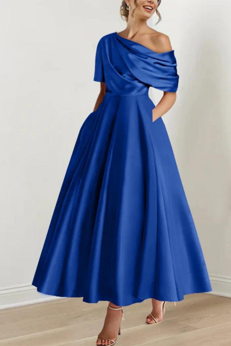 A Line One shoulder Half Sleeve Ankle Length Mother Dresses CM0366 - COCOMELODY