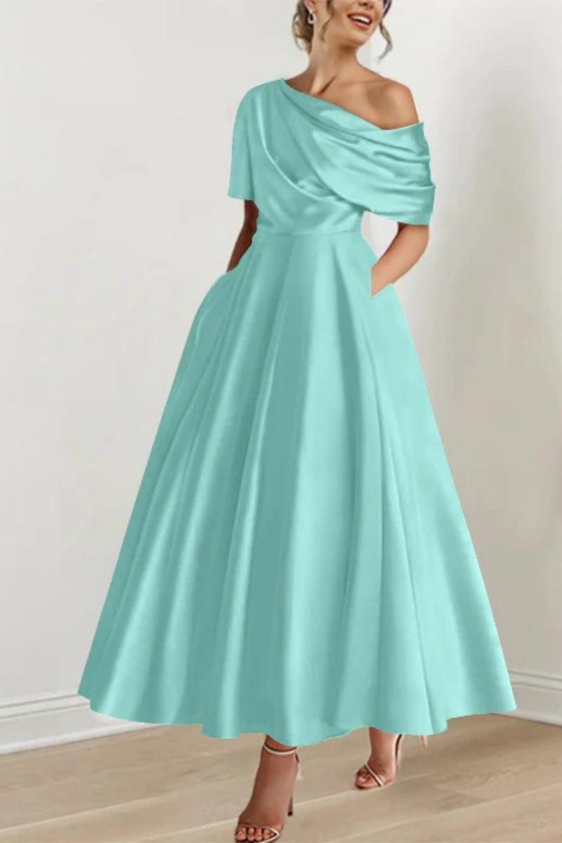 A Line One shoulder Half Sleeve Ankle Length Mother Dresses CM0366 - COCOMELODY