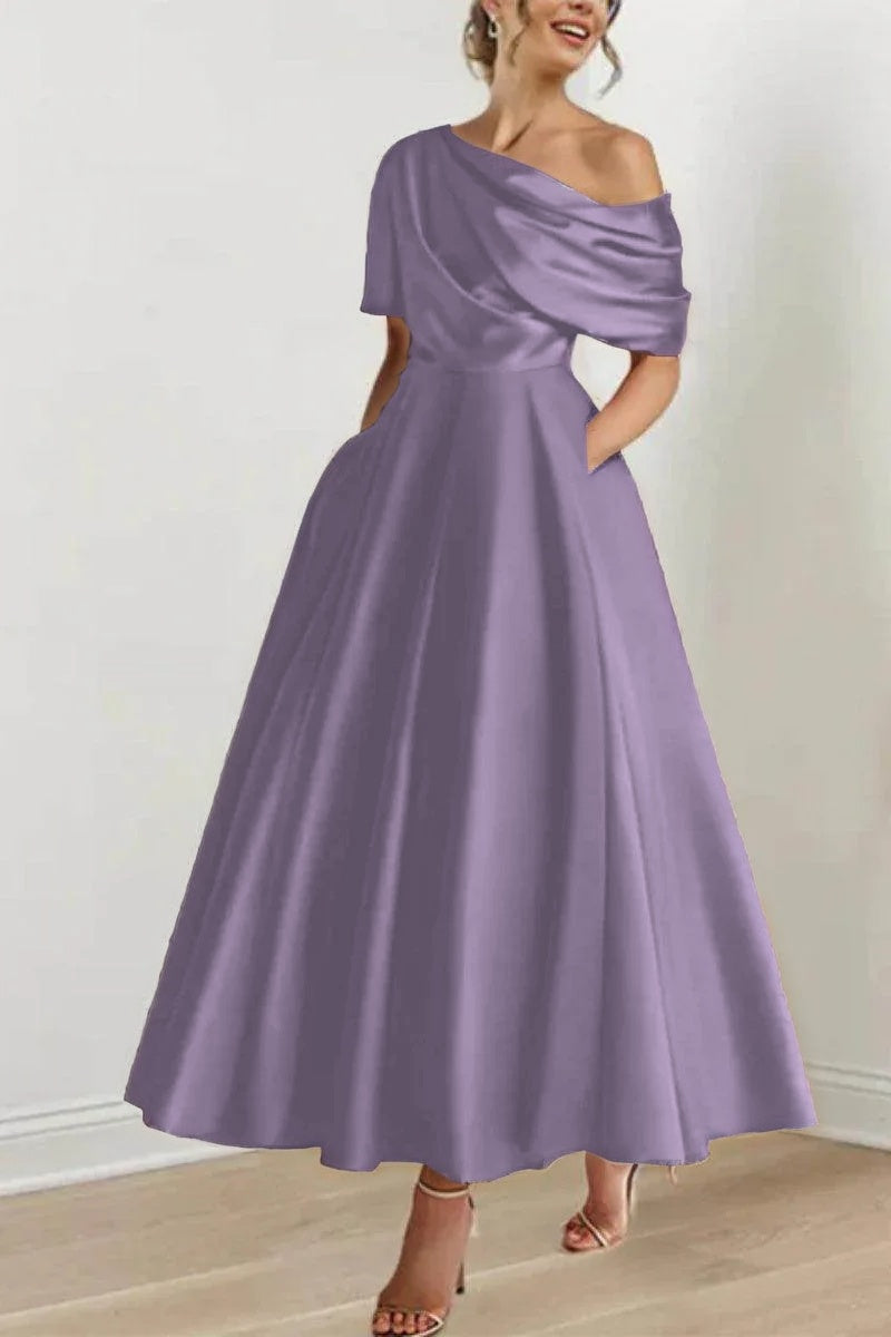 A Line One shoulder Half Sleeve Ankle Length Mother Dresses CM0366 - COCOMELODY