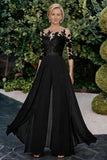 A Line Jewel Neck 3/4 Length Sleeves Floor Length Mother Dresses CM0375