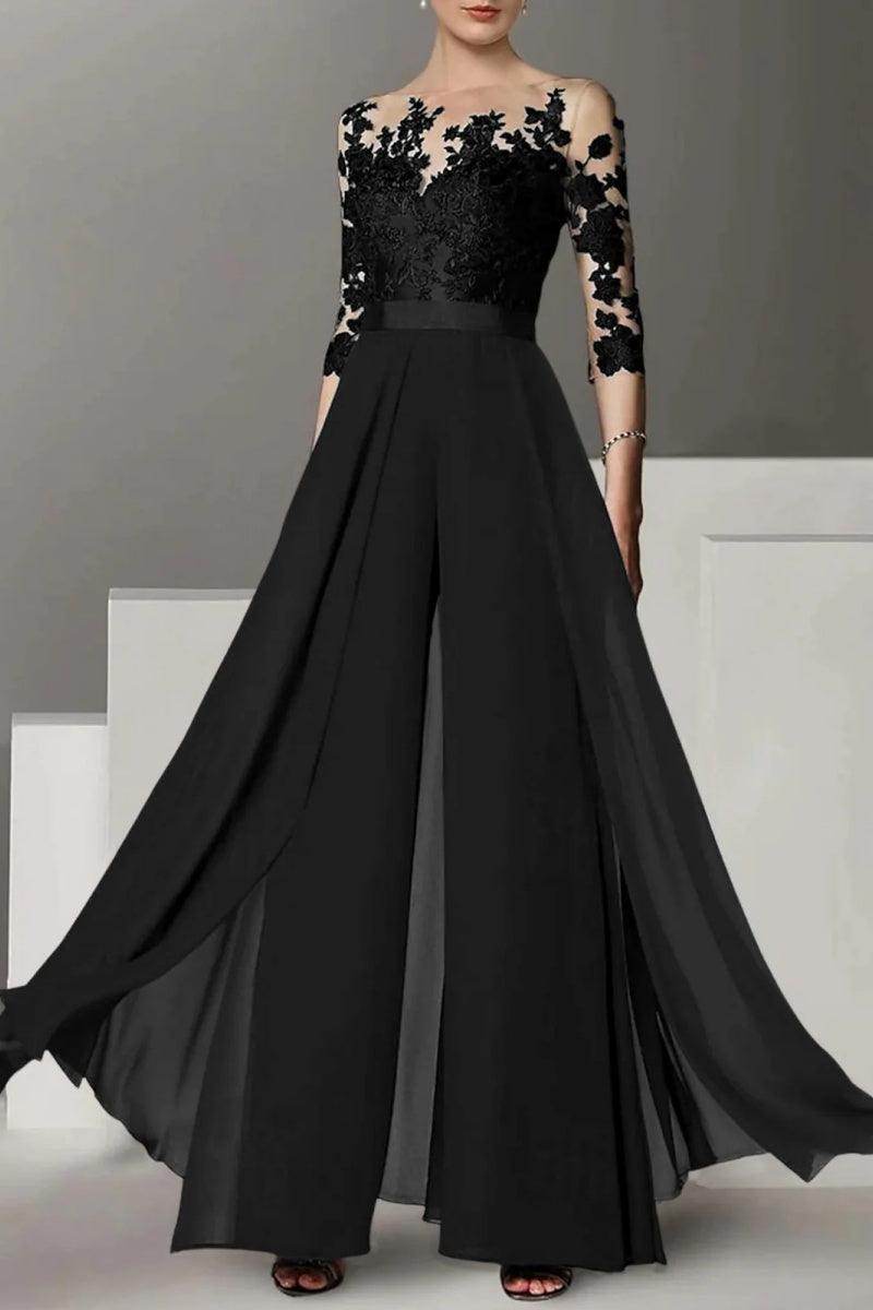 A Line Jewel Neck 3/4 Length Sleeves Floor Length Mother Dresses CM0375 - COCOMELODY