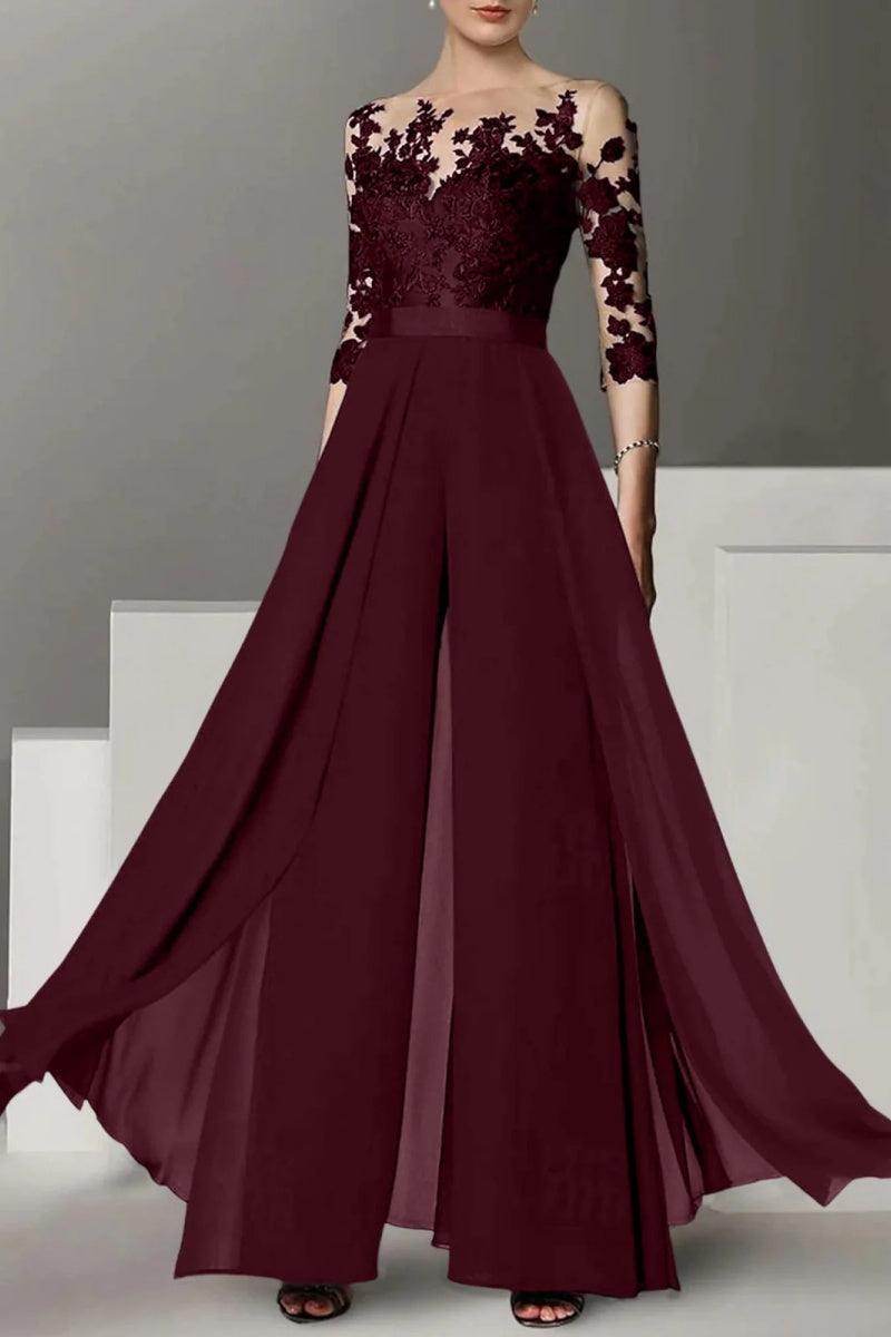 A Line Jewel Neck 3/4 Length Sleeves Floor Length Mother Dresses CM0375 - COCOMELODY