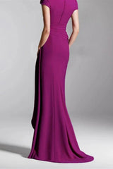 Sheath Column V Neck Short Sleeves Floor Length Mother Dresses CM0377 - COCOMELODY