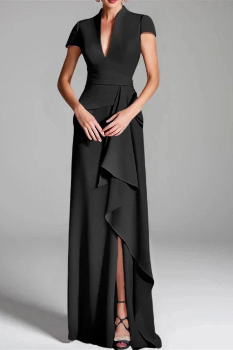 Sheath Column V Neck Short Sleeves Floor Length Mother Dresses CM0377 - COCOMELODY