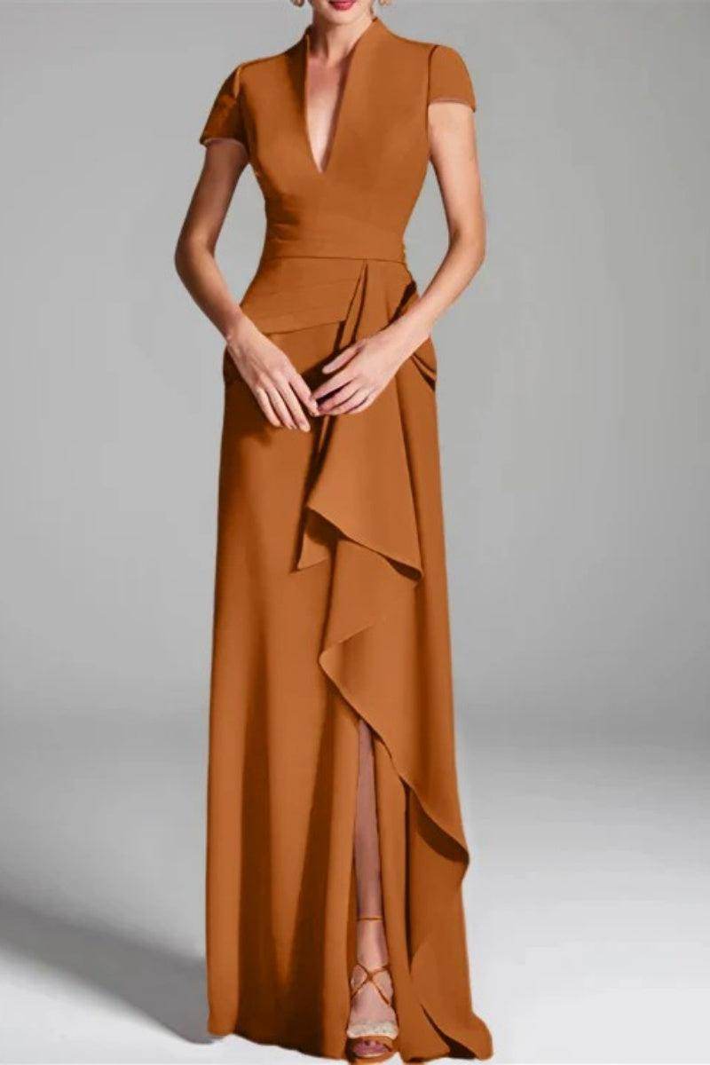 Sheath Column V Neck Short Sleeves Floor Length Mother Dresses CM0377 - COCOMELODY