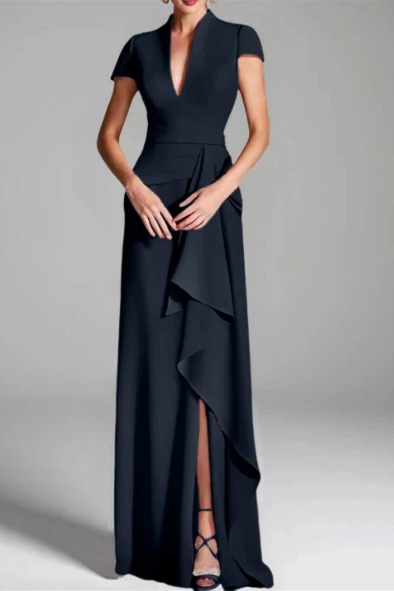 Sheath Column V Neck Short Sleeves Floor Length Mother Dresses CM0377 - COCOMELODY