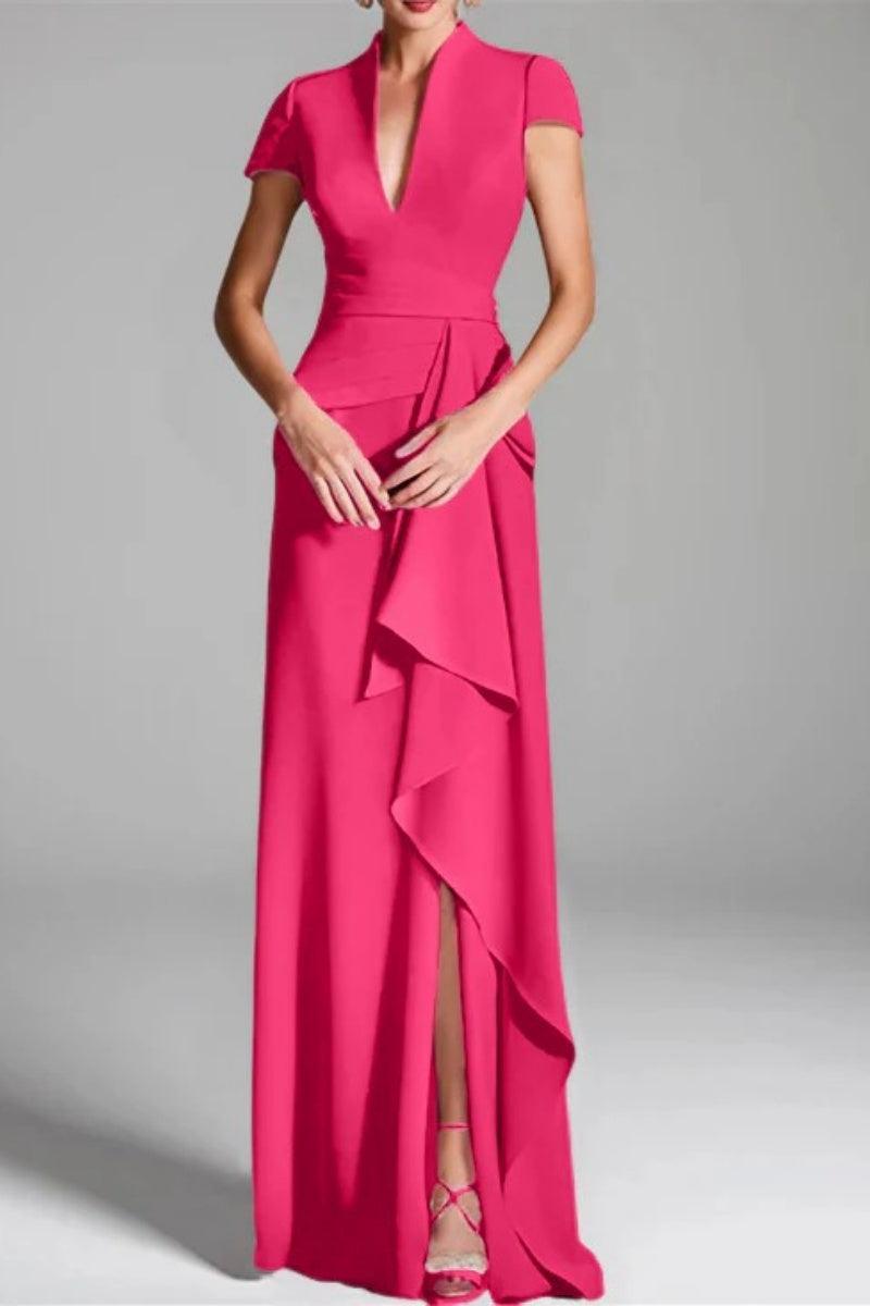 Sheath Column V Neck Short Sleeves Floor Length Mother Dresses CM0377 - COCOMELODY