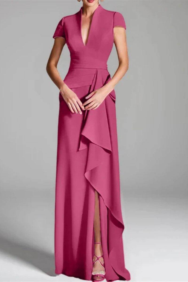 Sheath Column V Neck Short Sleeves Floor Length Mother Dresses CM0377 - COCOMELODY