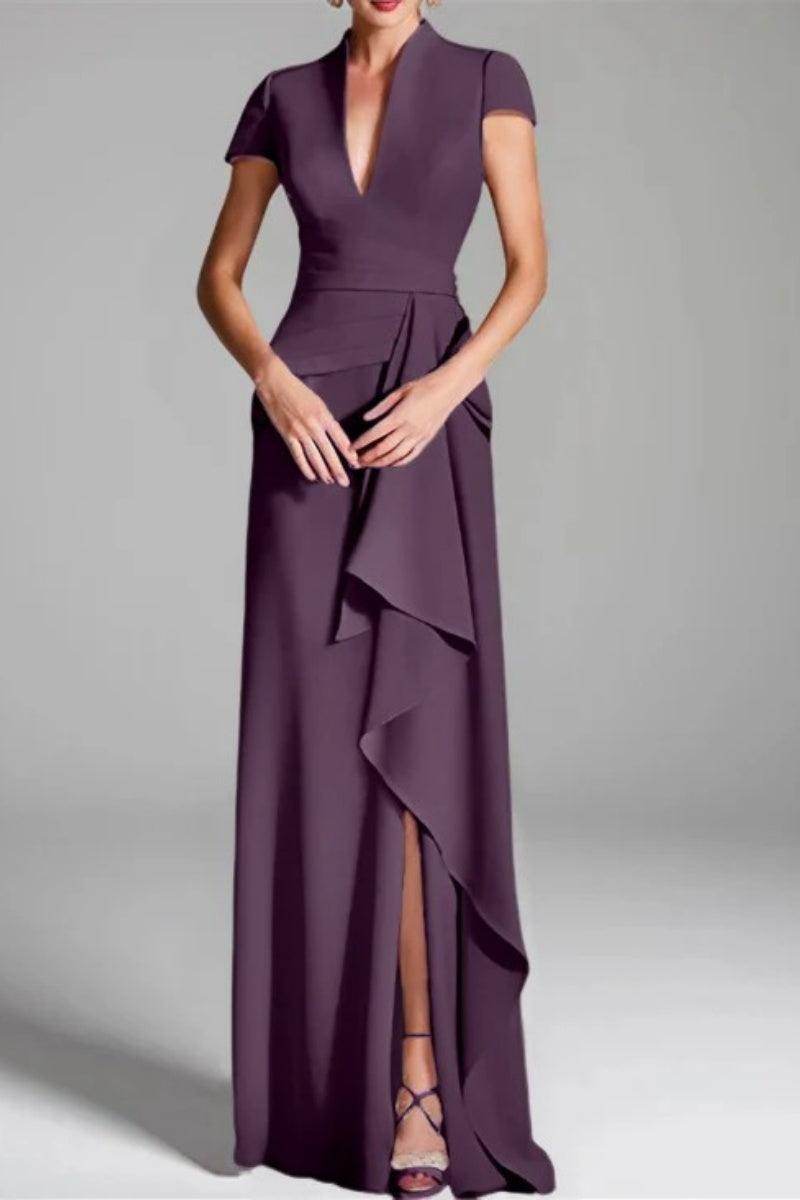 Sheath Column V Neck Short Sleeves Floor Length Mother Dresses CM0377 - COCOMELODY