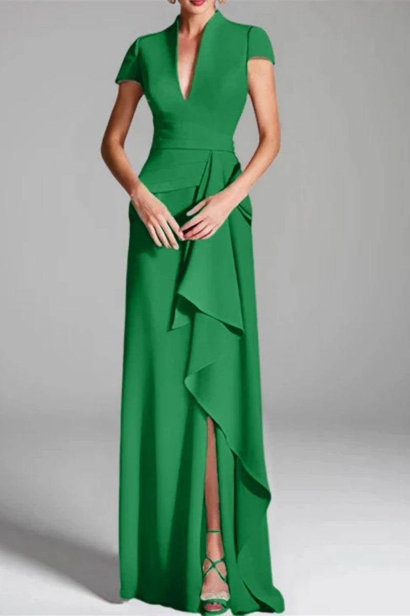Sheath Column V Neck Short Sleeves Floor Length Mother Dresses CM0377 - COCOMELODY