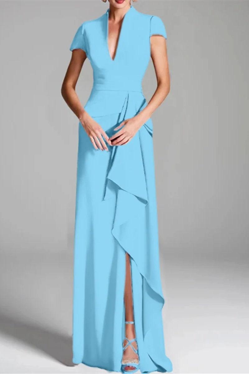 Sheath Column V Neck Short Sleeves Floor Length Mother Dresses CM0377 - COCOMELODY