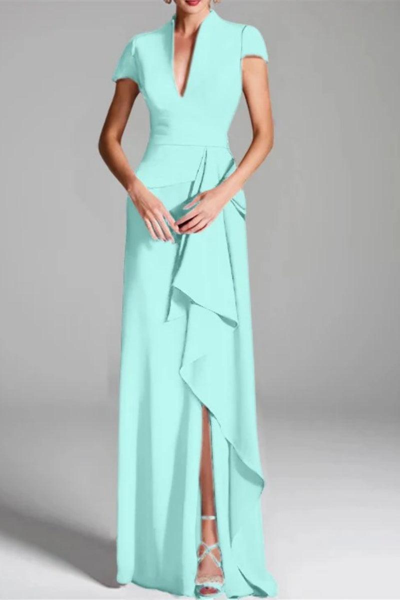 Sheath Column V Neck Short Sleeves Floor Length Mother Dresses CM0377 - COCOMELODY
