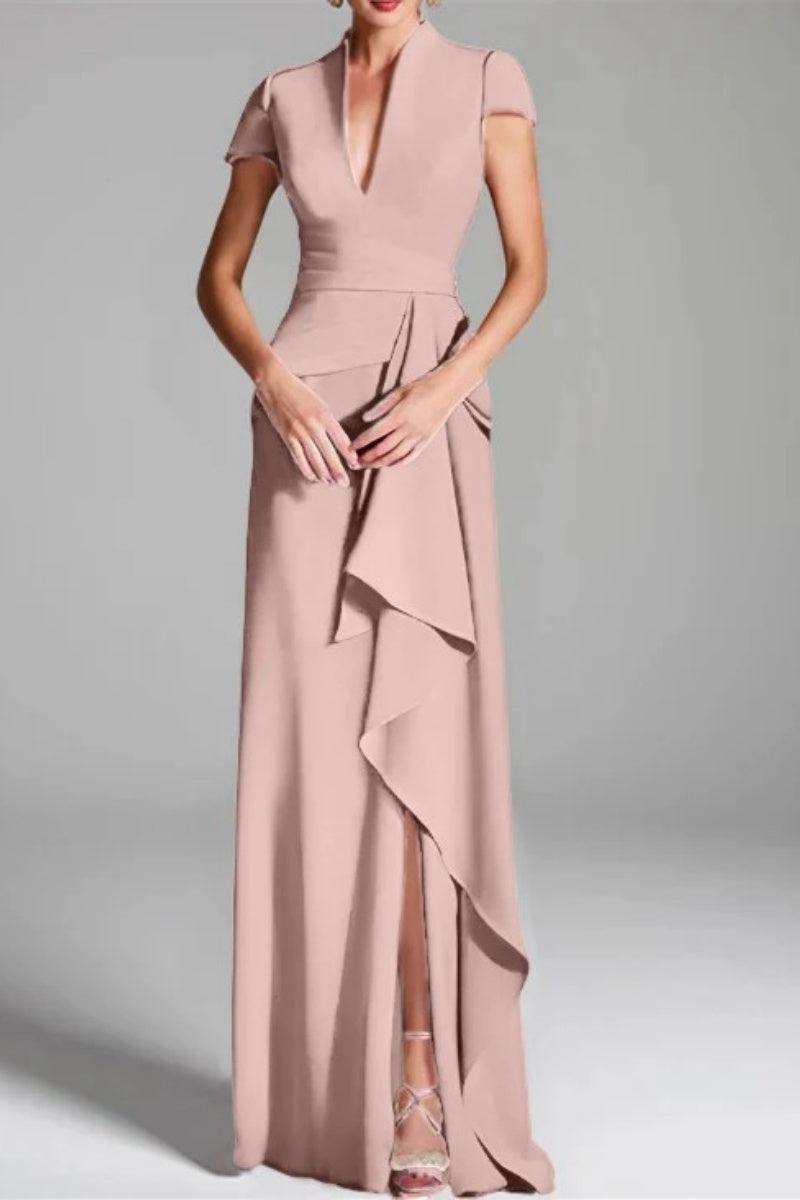 Sheath Column V Neck Short Sleeves Floor Length Mother Dresses CM0377 - COCOMELODY