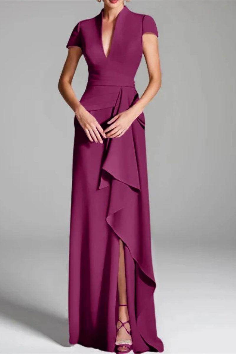 Sheath Column V Neck Short Sleeves Floor Length Mother Dresses CM0377 - COCOMELODY
