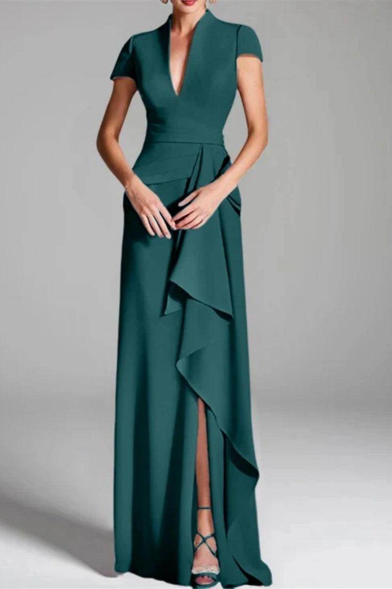 Sheath Column V Neck Short Sleeves Floor Length Mother Dresses CM0377 - COCOMELODY