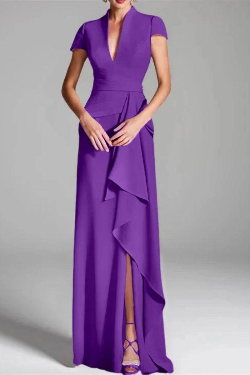 Sheath Column V Neck Short Sleeves Floor Length Mother Dresses CM0377 - COCOMELODY