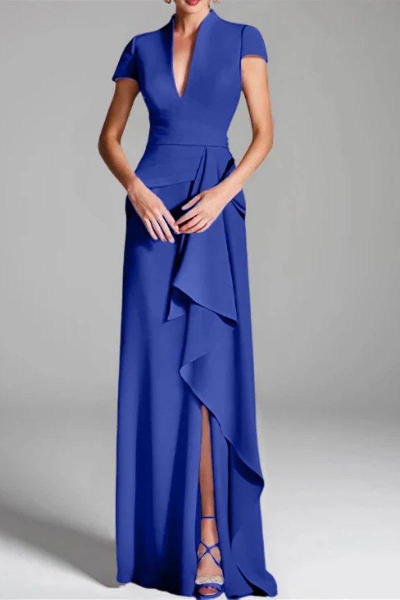 Sheath Column V Neck Short Sleeves Floor Length Mother Dresses CM0377 - COCOMELODY
