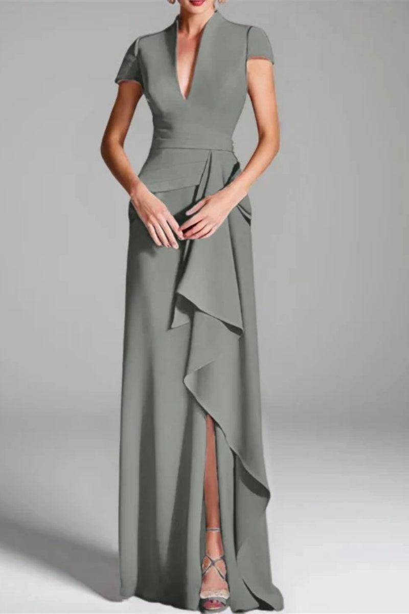 Sheath Column V Neck Short Sleeves Floor Length Mother Dresses CM0377 - COCOMELODY