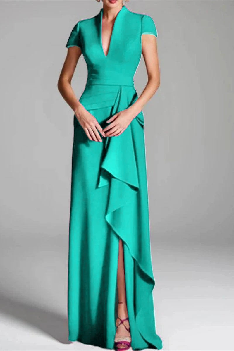 Sheath Column V Neck Short Sleeves Floor Length Mother Dresses CM0377 - COCOMELODY