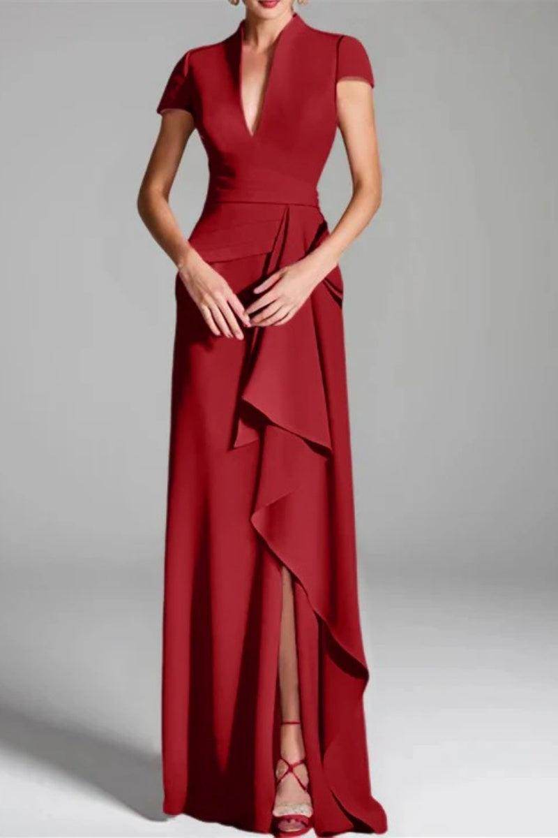 Sheath Column V Neck Short Sleeves Floor Length Mother Dresses CM0377 - COCOMELODY