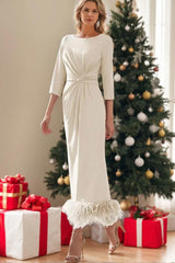Sheath Column Scoop Neck Ankle Length Feather Mother Dresses CM0378 - COCOMELODY