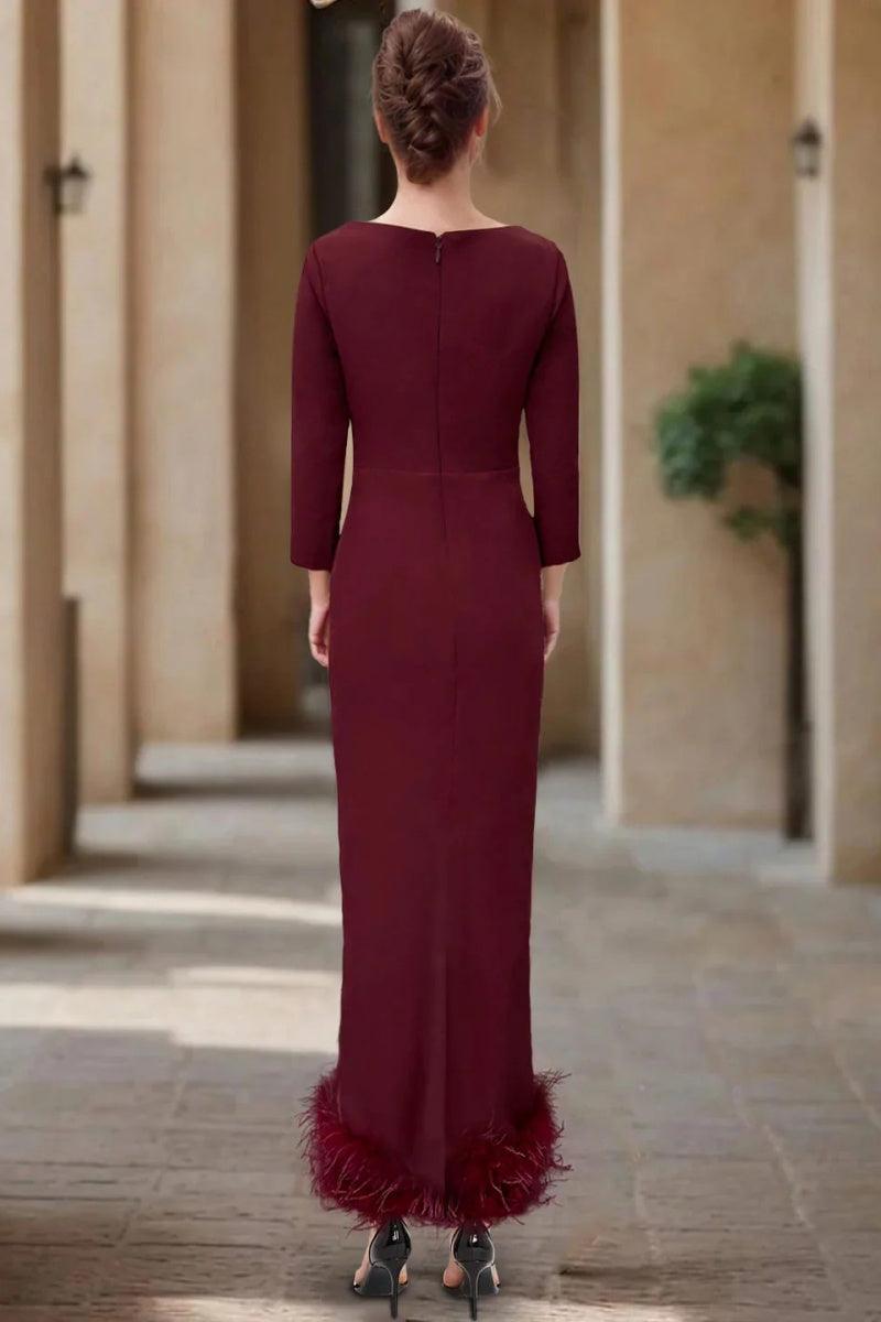 Sheath Column Scoop Neck Ankle Length Feather Mother Dresses CM0378 - COCOMELODY