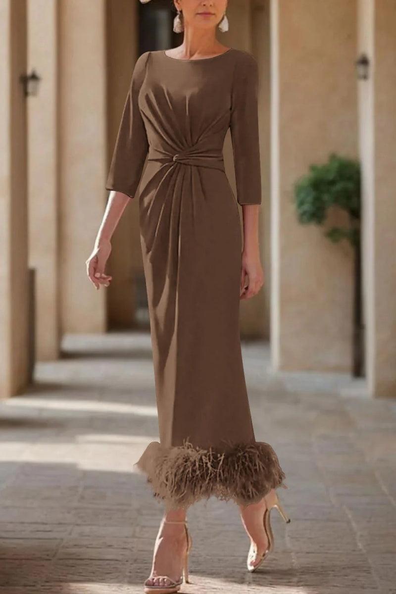 Sheath Column Scoop Neck Ankle Length Feather Mother Dresses CM0378 - COCOMELODY