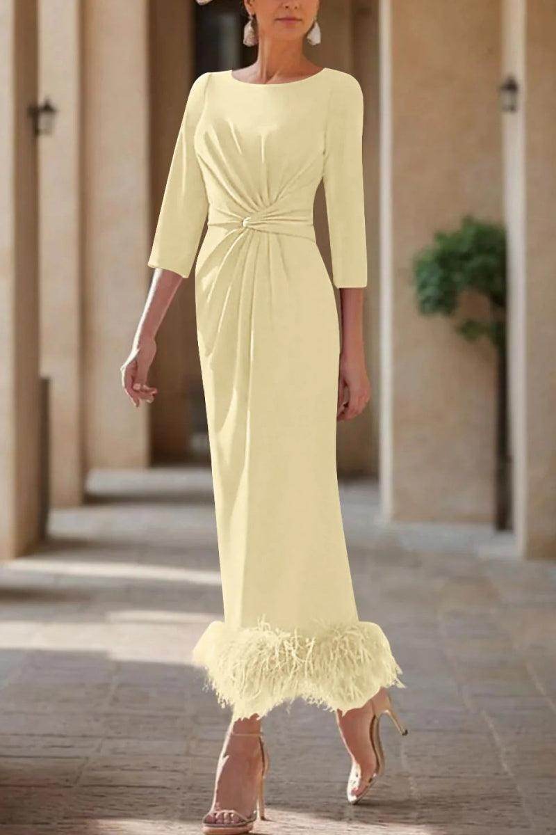 Sheath Column Scoop Neck Ankle Length Feather Mother Dresses CM0378 - COCOMELODY