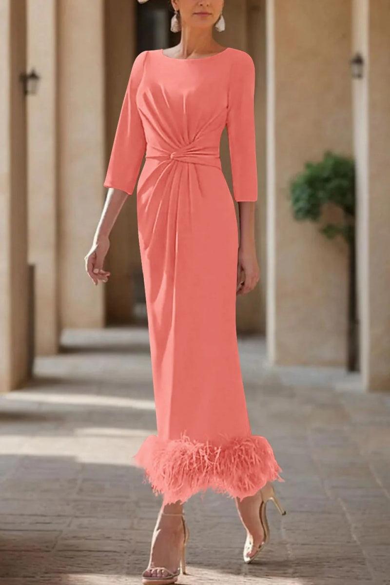 Sheath Column Scoop Neck Ankle Length Feather Mother Dresses CM0378 - COCOMELODY