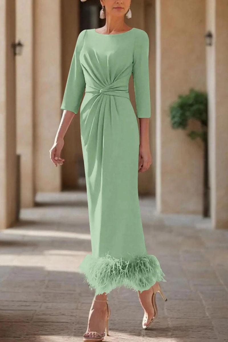 Sheath Column Scoop Neck Ankle Length Feather Mother Dresses CM0378 - COCOMELODY