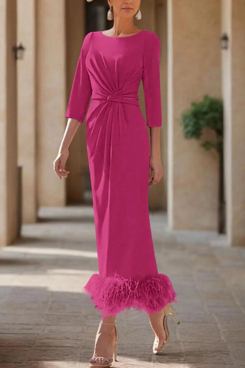 Sheath Column Scoop Neck Ankle Length Feather Mother Dresses CM0378 - COCOMELODY