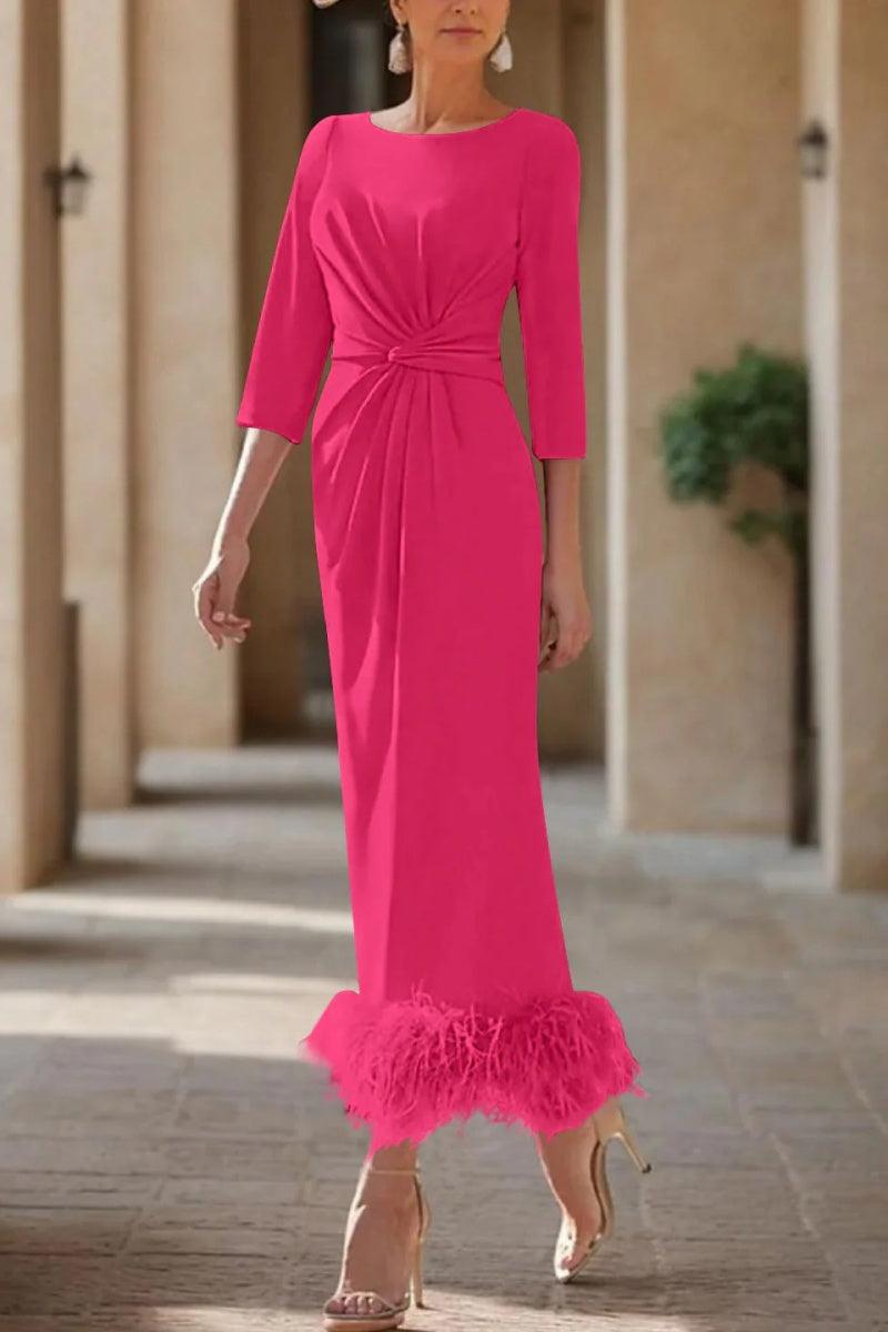 Sheath Column Scoop Neck Ankle Length Feather Mother Dresses CM0378 - COCOMELODY