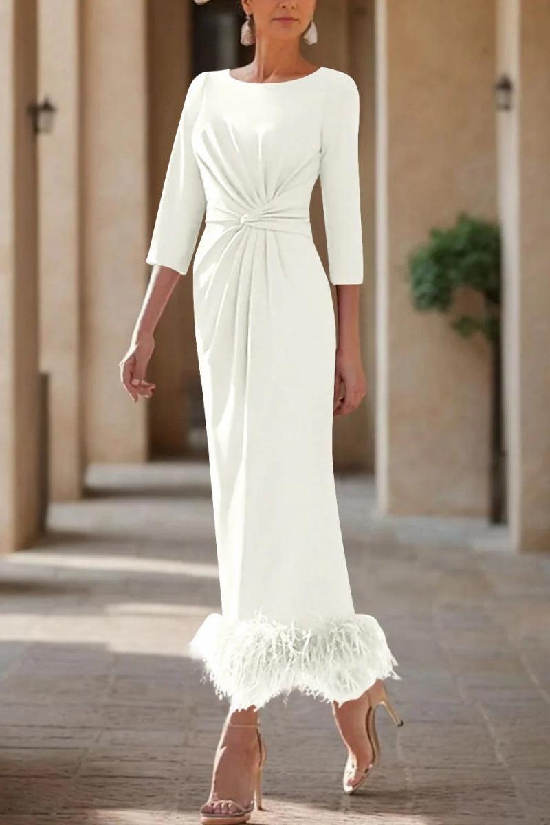 Sheath Column Scoop Neck Ankle Length Feather Mother Dresses CM0378 - COCOMELODY