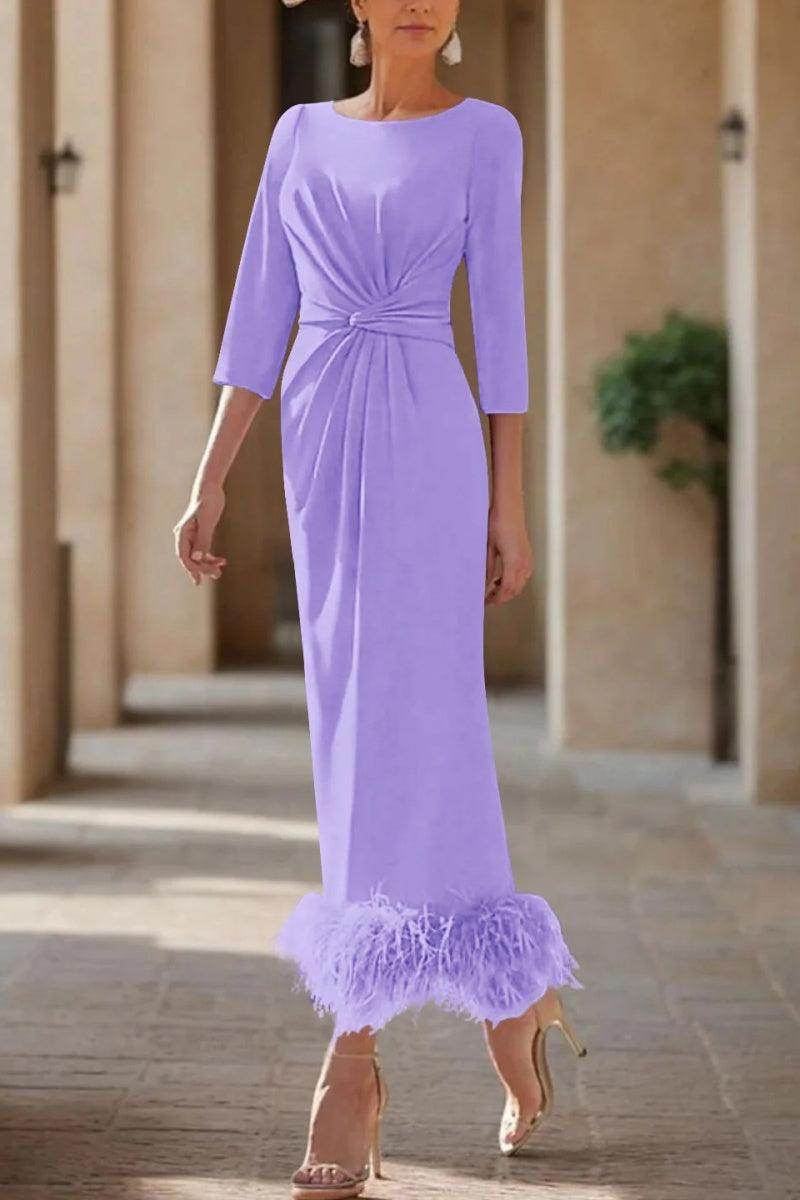 Sheath Column Scoop Neck Ankle Length Feather Mother Dresses CM0378 - COCOMELODY