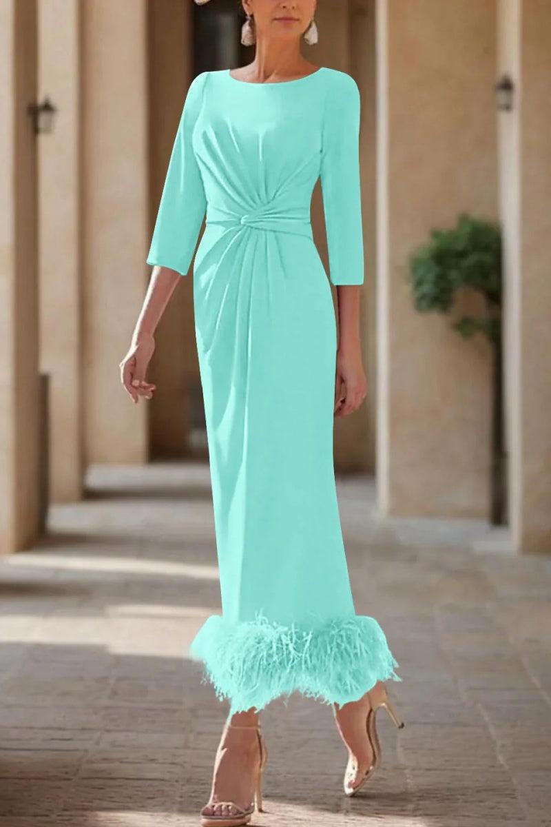 Sheath Column Scoop Neck Ankle Length Feather Mother Dresses CM0378 - COCOMELODY