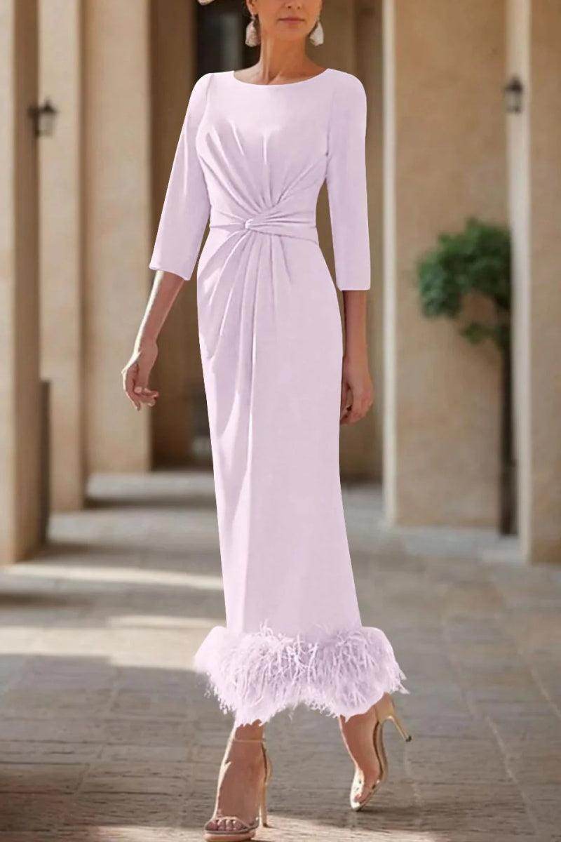 Sheath Column Scoop Neck Ankle Length Feather Mother Dresses CM0378 - COCOMELODY