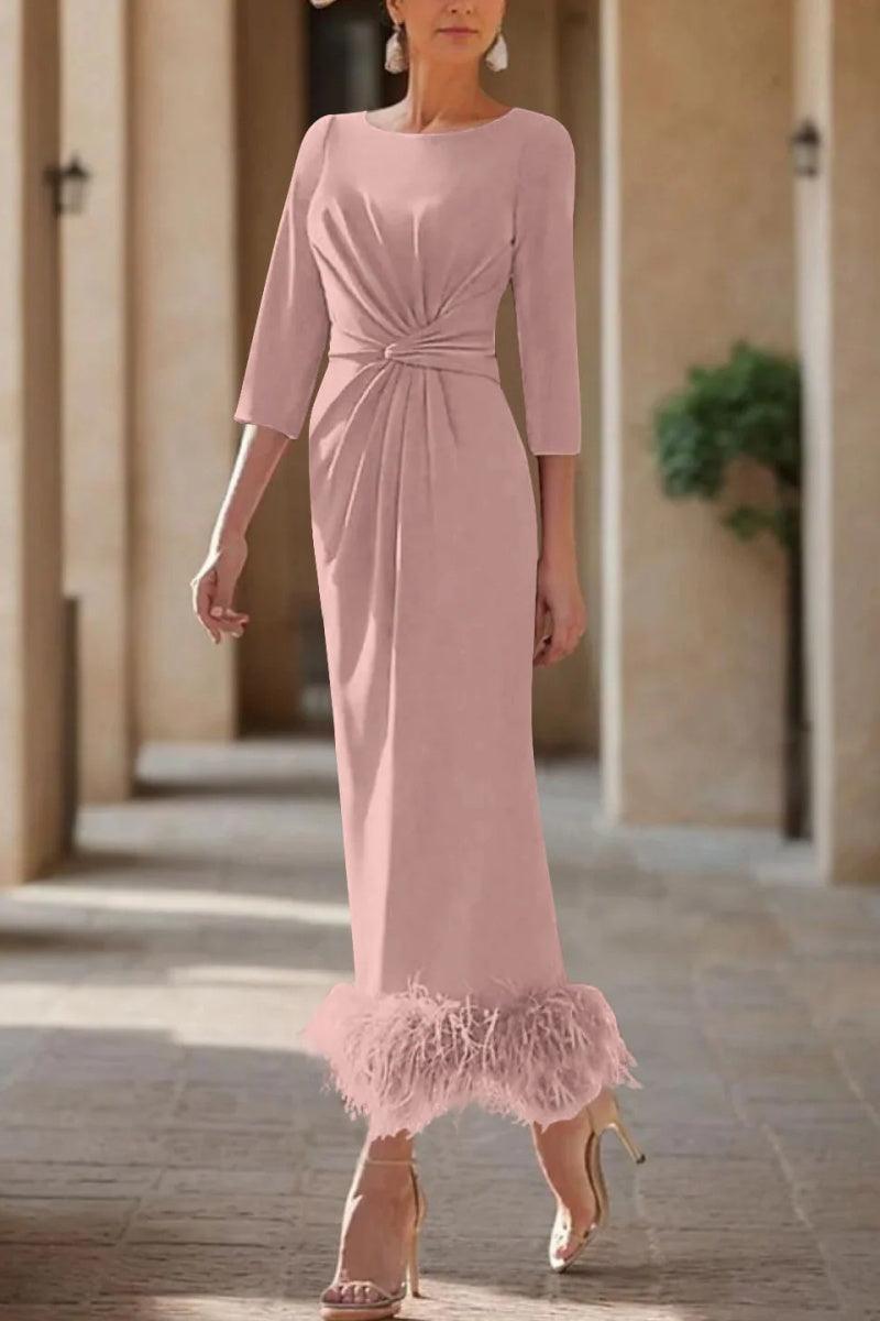 Sheath Column Scoop Neck Ankle Length Feather Mother Dresses CM0378 - COCOMELODY