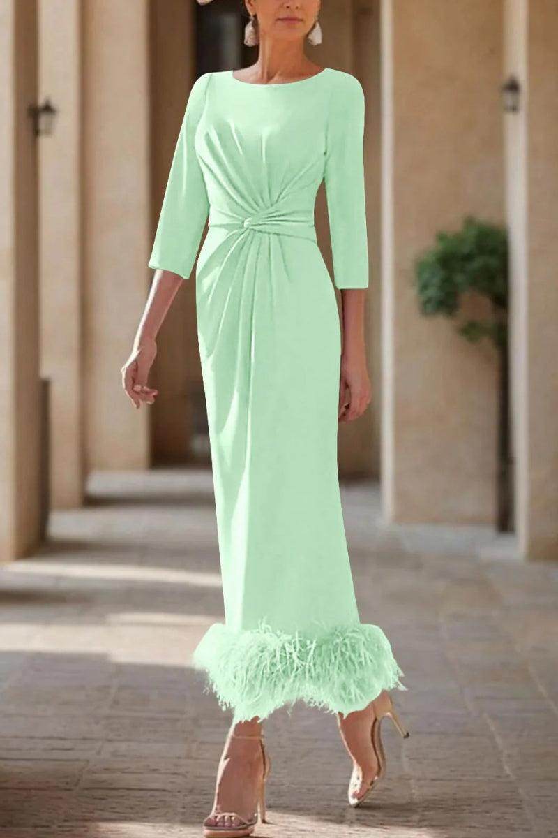 Sheath Column Scoop Neck Ankle Length Feather Mother Dresses CM0378 - COCOMELODY