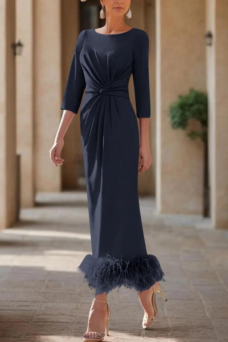 Sheath Column Scoop Neck Ankle Length Feather Mother Dresses CM0378 - COCOMELODY