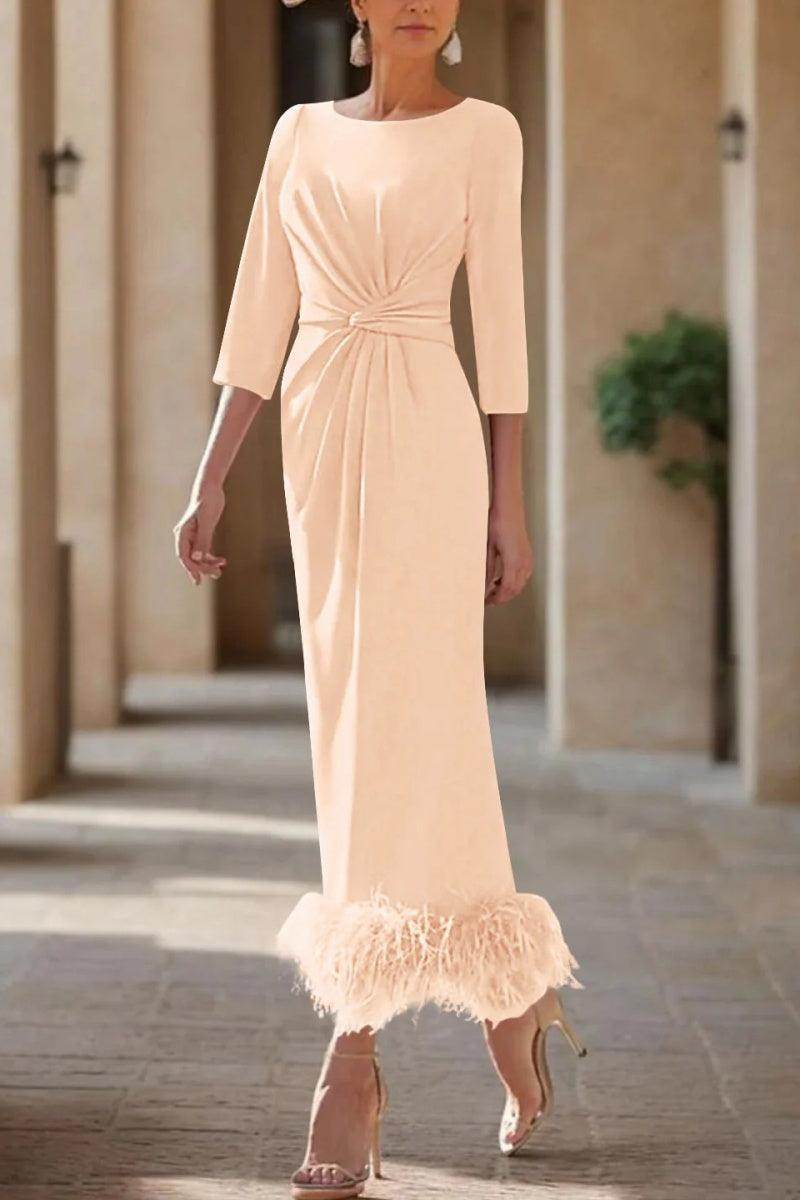 Sheath Column Scoop Neck Ankle Length Feather Mother Dresses CM0378 - COCOMELODY
