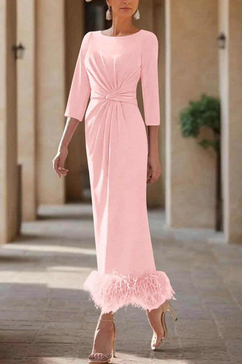 Sheath Column Scoop Neck Ankle Length Feather Mother Dresses CM0378 - COCOMELODY