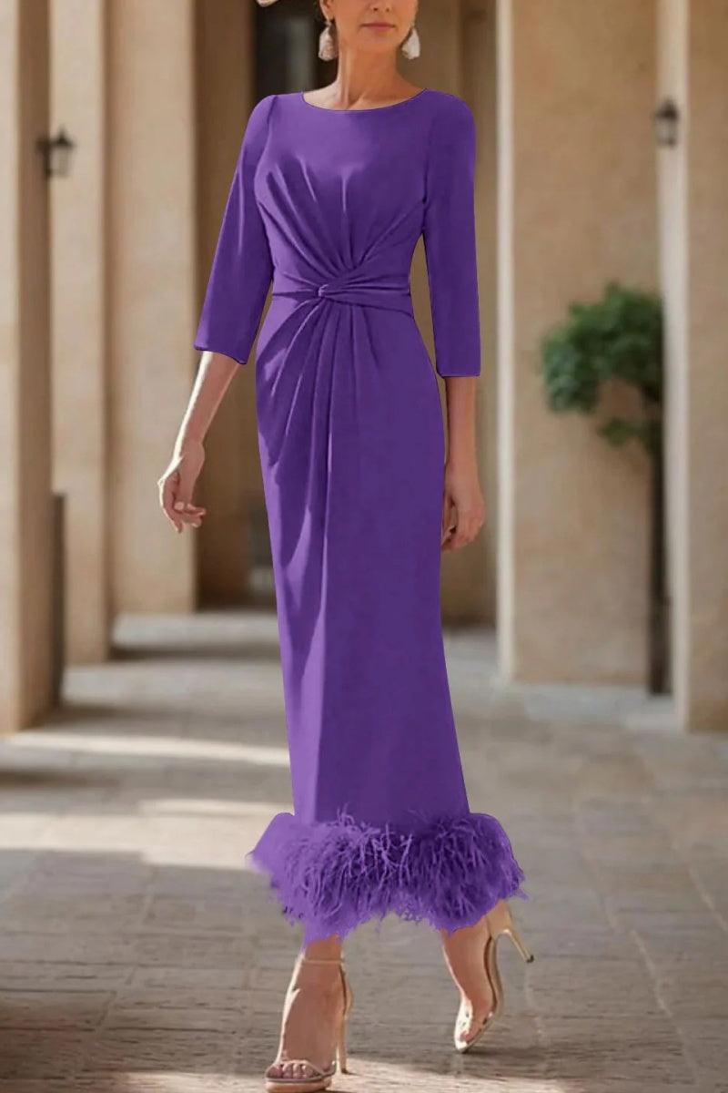 Sheath Column Scoop Neck Ankle Length Feather Mother Dresses CM0378 - COCOMELODY