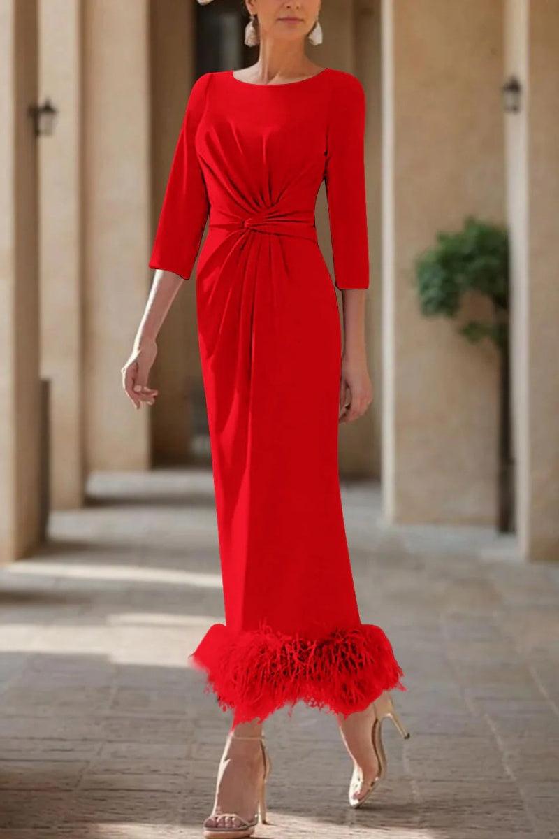 Sheath Column Scoop Neck Ankle Length Feather Mother Dresses CM0378 - COCOMELODY