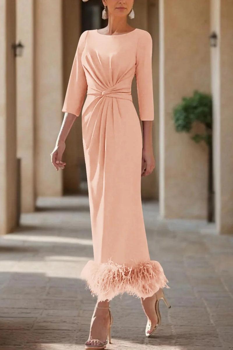 Sheath Column Scoop Neck Ankle Length Feather Mother Dresses CM0378 - COCOMELODY