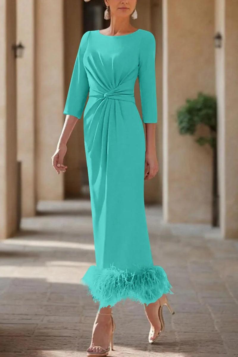 Sheath Column Scoop Neck Ankle Length Feather Mother Dresses CM0378 - COCOMELODY