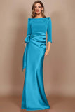 Sheath Scoop 3/4 Length Sleeves Floor Length Mother Dresses CM0380 - COCOMELODY